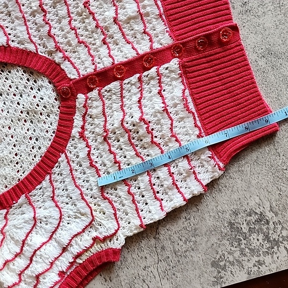Betsey Johnson crochet knit short cardigan vintage red and white color size S - Picture 11 of 16